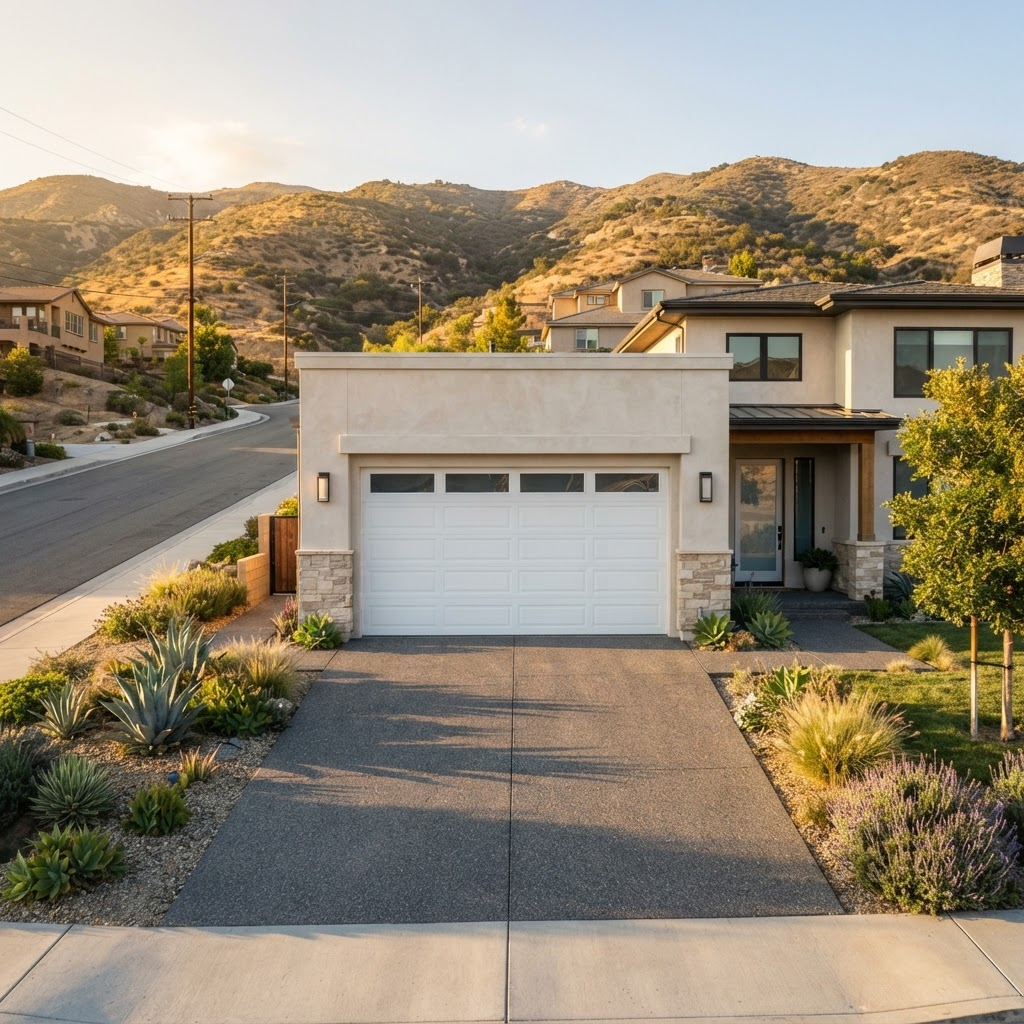 Modern home with a clean garage door
